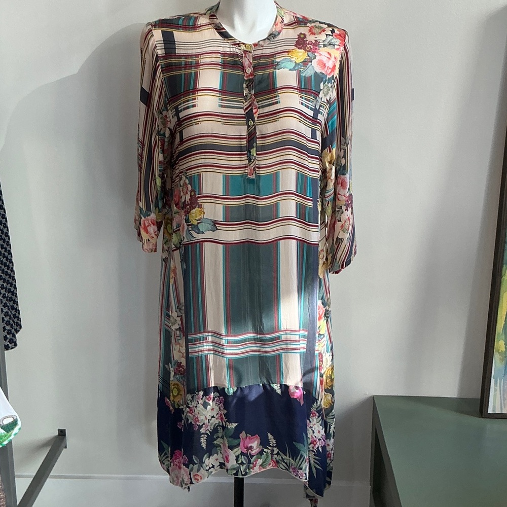 Johnny Was Multicolor Striped Floral Long Sleeve Dress - Extra Large (1697)